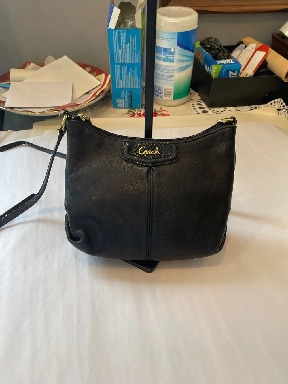 Coach Black Leather Crossbody with Gold Hardware